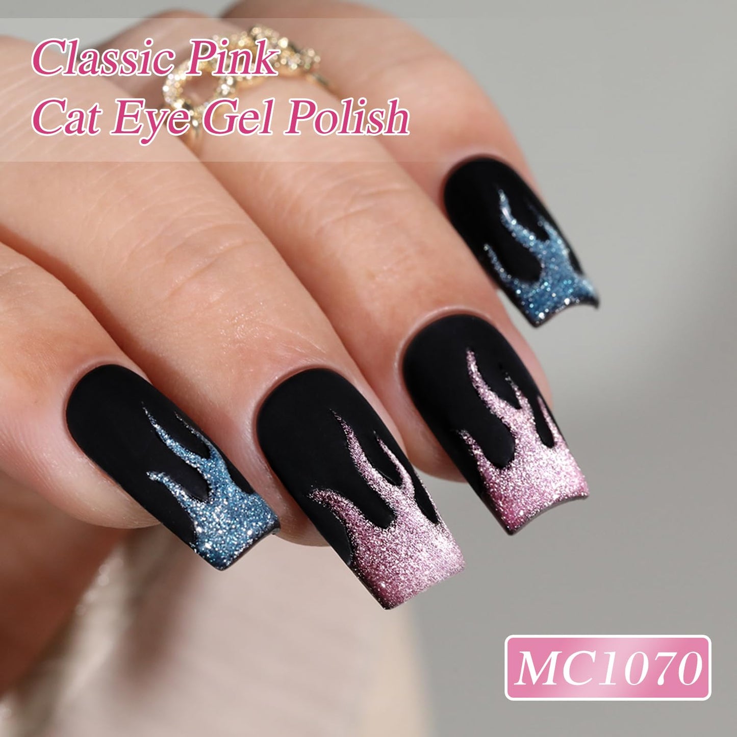 Double Rhythm 0.5 OZ Cat Eye Gel Polish with Magnet 15ML Holographic Glitter Shimmer Translucent Jelly Color Magnetic Nail Polish Salon DIY at Home (MC1070)