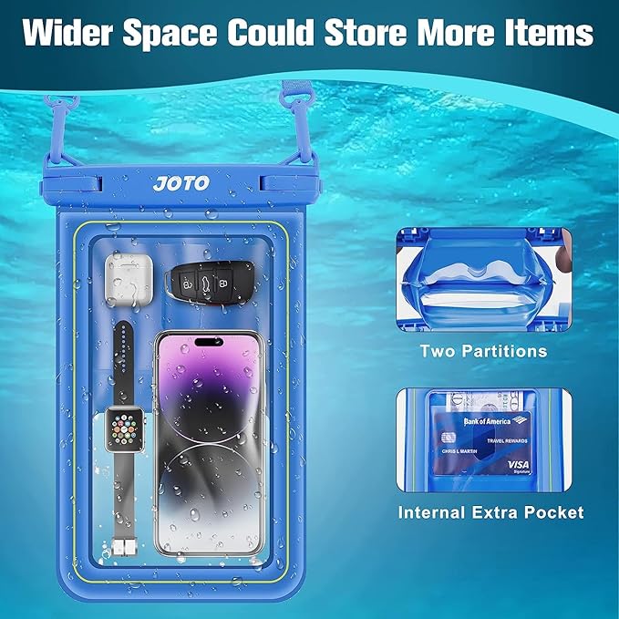 JOTO [IP68 Floatable Large Floating Waterproof Phone Pouch Up to 10", Underwater Phone Case Cellphone Dry Bag for iPhone 16 15 14 13 12 11 Pro Max Xs Max XR X 8 7 Plus SE/Galaxy S24 S23 S22 -Blue