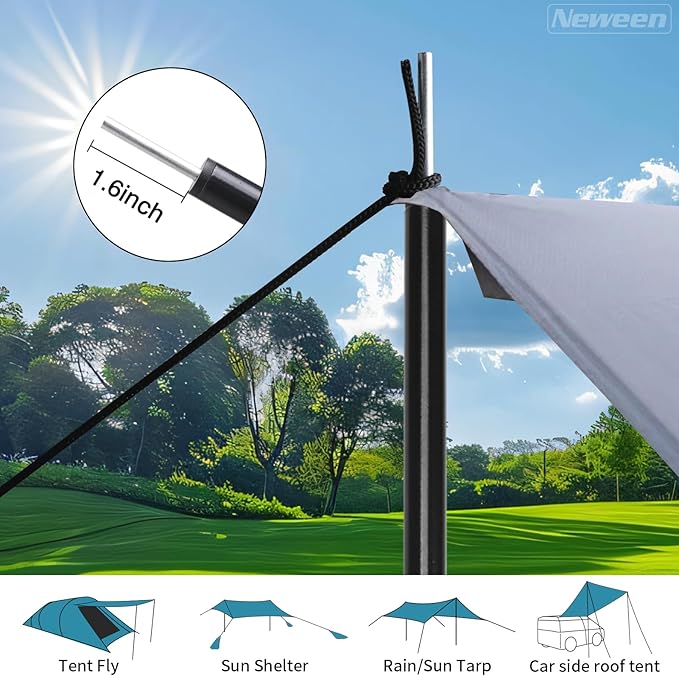 Neween Telescoping Tarp Poles Heavy Duty Adjustable Camping Tent Poles, Portable Replacement Canopy Rods for Rain Fly, Awning, Outdoor Camping, Hiking, Backpacking, Sunshade, Set of 2, Black