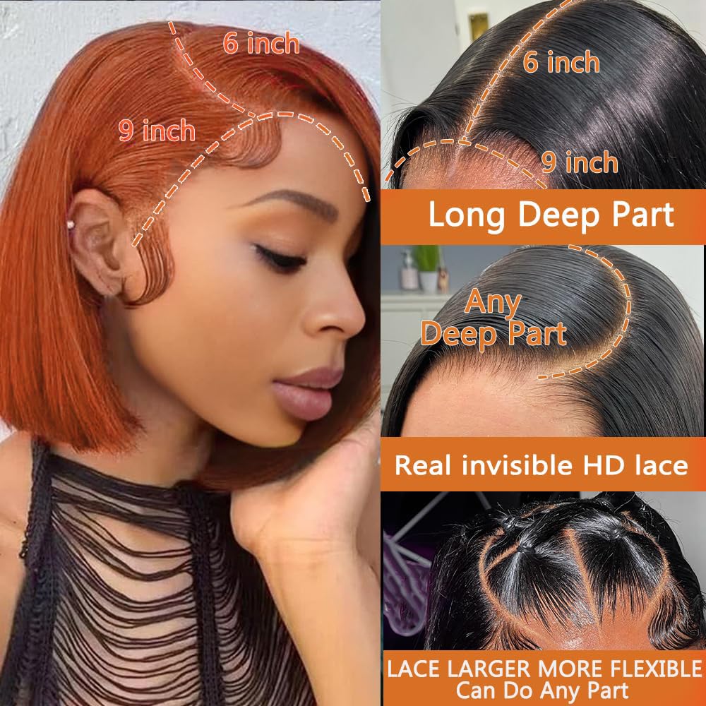 GUDOZO Reddish Brown Bob Wig Human Hair 10 inch 200% Density Glueless Wigs Human Hair Pre Plucked Pre Cut Glueless Wigs 9x6 HD Lace Front Wigs Human Hair for Black Women