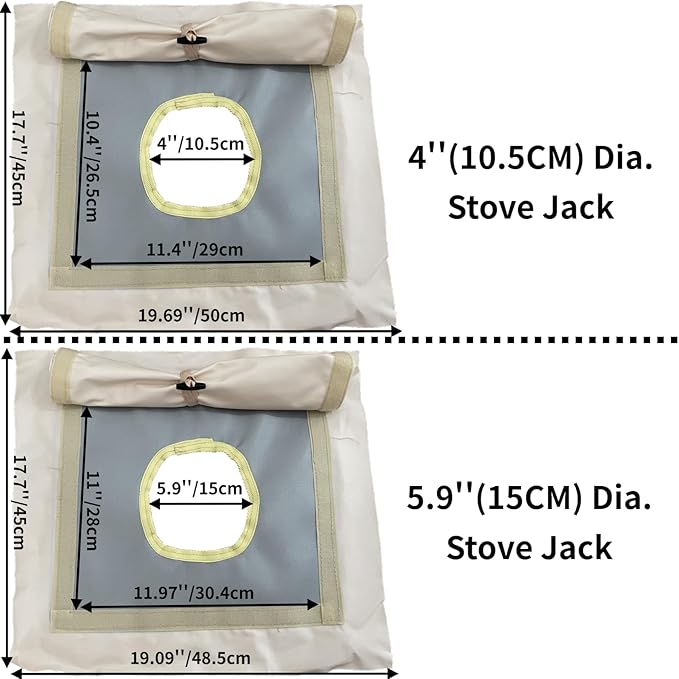 DANCHEL OUTDOOR Stove Jack Kit for Tent with Rain Flap Cover for Dia. 4''/5.85'', Fire Resistant Wood Stove Hole for Canvas Tent Hot Tent Chimney, Side Wall A/C 4 Season