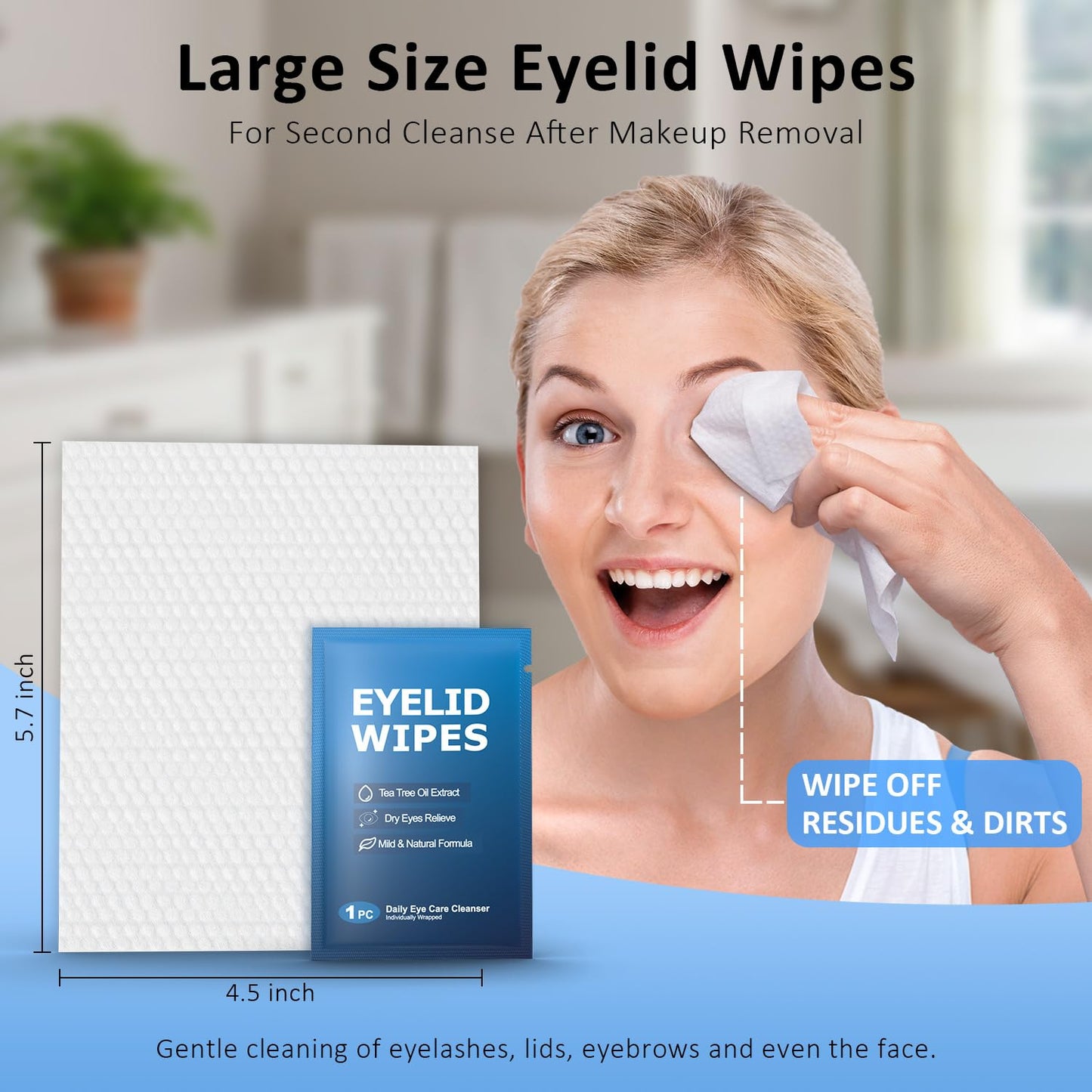 30PCS Eyelid & Lash Wipes for Itchy & Dry Eyes, Tea Tree Oil Eyelid Wipes for Styes & Blepharitis, Daily Eye Cleansing Wipes, Hypoallergenic & Soothing For Sensitive Eyes, Stay Hydrated Lid Wipes