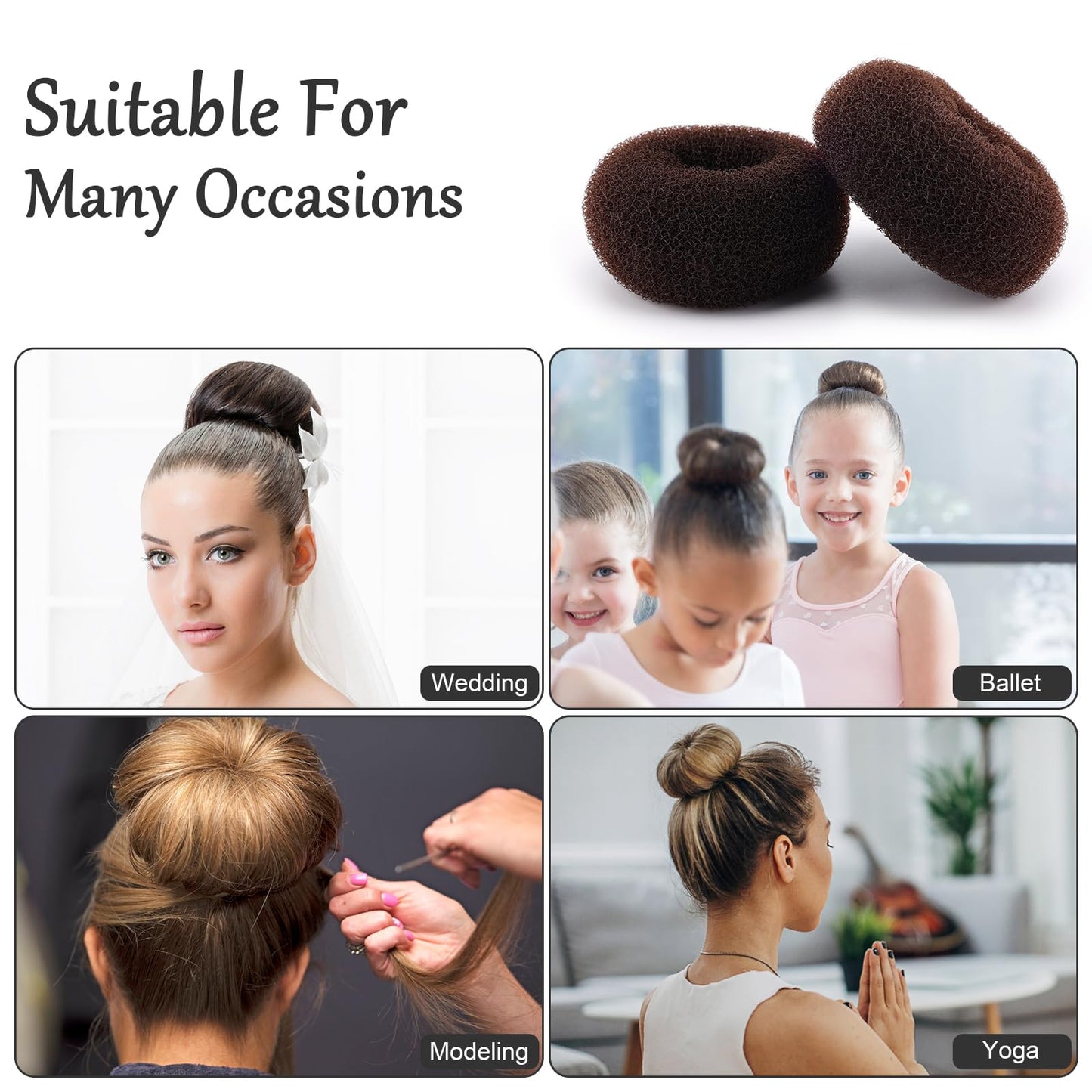 HOFASON Hair Donut 24 Pcs, Large Hair Bun Rings for Ballet Style, Bulk Sock Doughnut Shapers for Women Girls Long & Thick Hair (Size L/3.54 In, Brown)