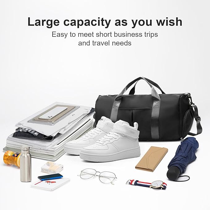 ZGWJ Sports Gym Bag with Wet Pocket & Shoes Compartment, Waterproof Shoulder Weekender Bag for Women and Men Swim Sports Travel Gym Bag Lightweight and easy Carry on Black