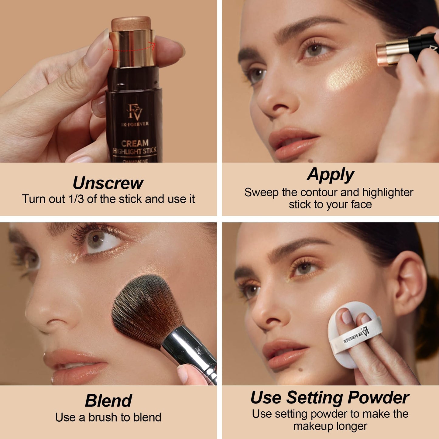FV 2PCS Contour Stick, Highly Pigmented & Blendable Contour and Highlighter Stick, Long Lasting & Creamy Texture, Waterproof Contour Set for Face Shaping Makeup, 03&04