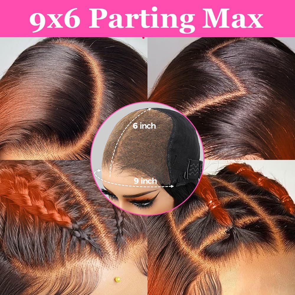 200% Density Wear And Go 9x6 Glueless Wigs Human Hair Pre Plucked Pre Cut For Beginners Ginger Body Wave Lace Front Wigs Human Hair For Black Women HD Lace Closure Colored Glueless Wig(30 INCH)