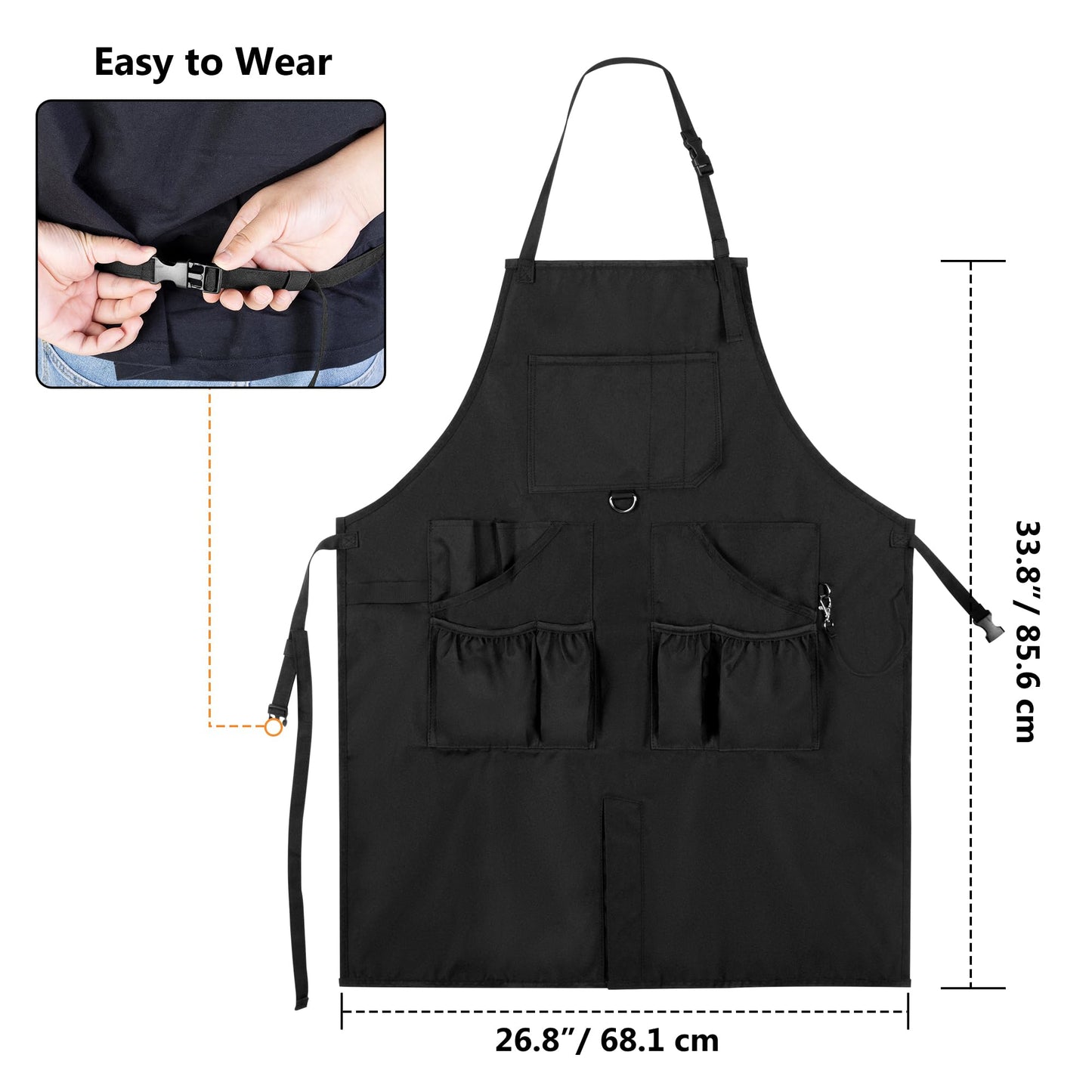HODRANT Barber Apron for Men & Women, Water-resistant Hair Stylist Apron with Multiple Pockets & Adjustable Neck Strap for Hairdresser, Cosmetology