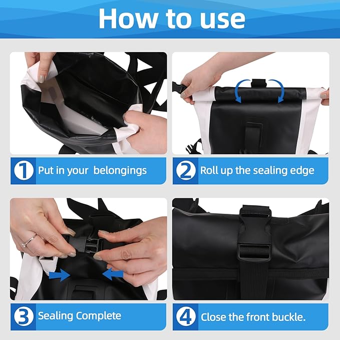 Waterproof Dry Bag with Adjustable Waist Strap Large Capacity Waterproof Waist Bag for Kayaking Boating Fishing Cycling (Black)