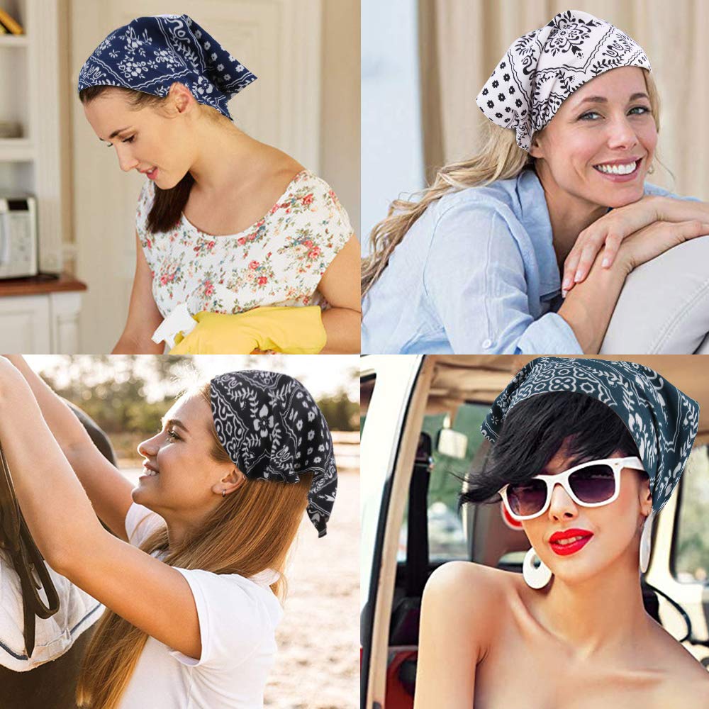 TOBATOBA Floral Elastic Hair Scarf Headband Set of 5 Boho Triangle Chiffon Bandanas for Women and Girls - Head Wraps, Hair Accessories