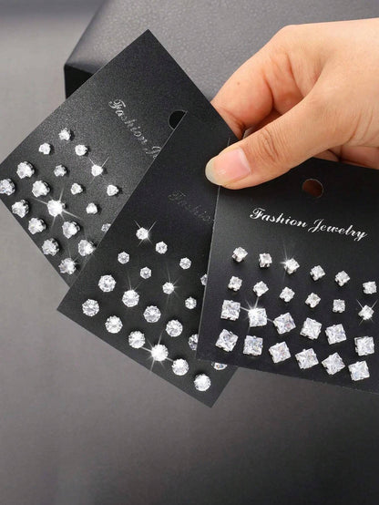 Sparkly Geometric Stud Earrings Set