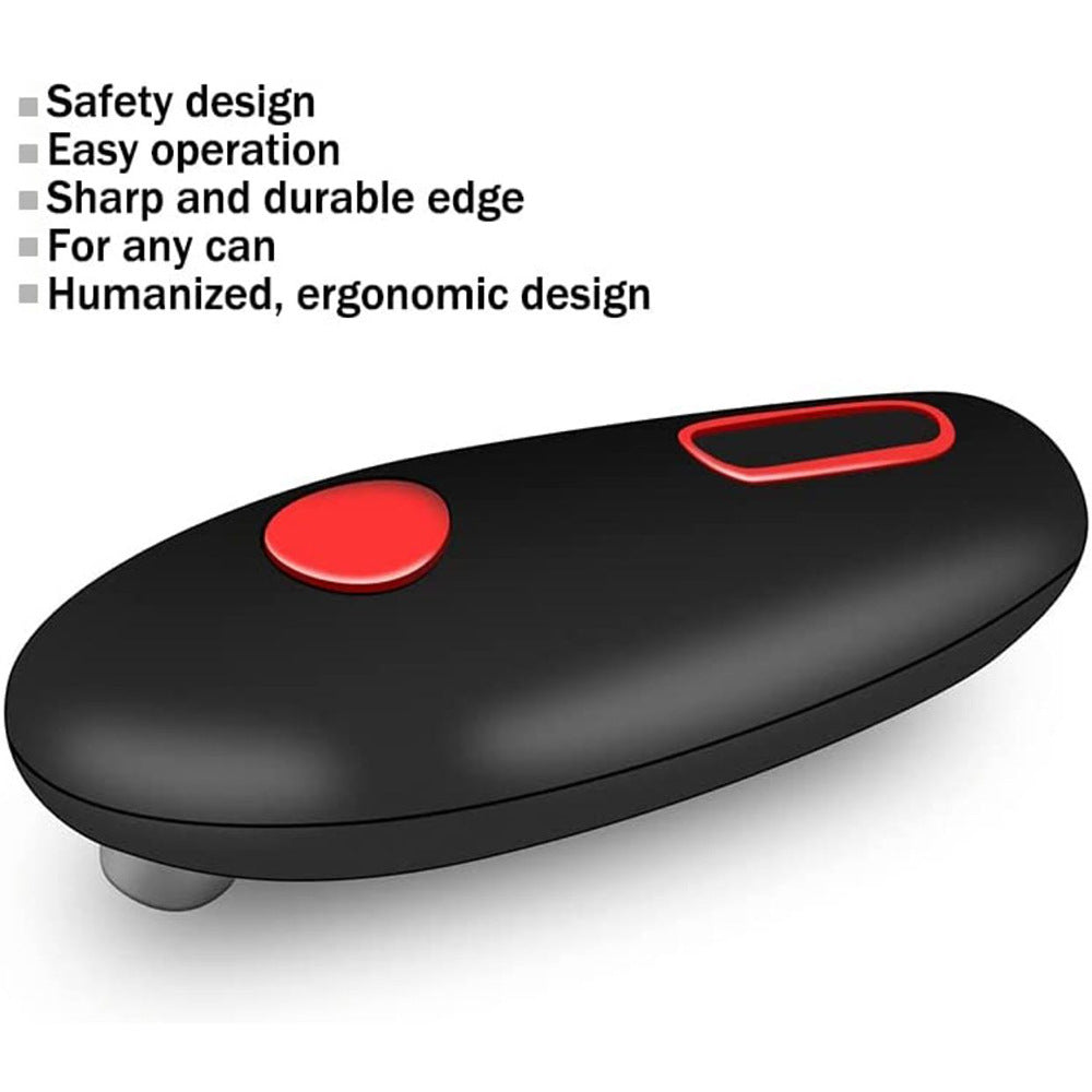 Electric can opener with one-touch operation, portable design, and hands-free functionality for easy jar, bottle, and can opening in the kitchen