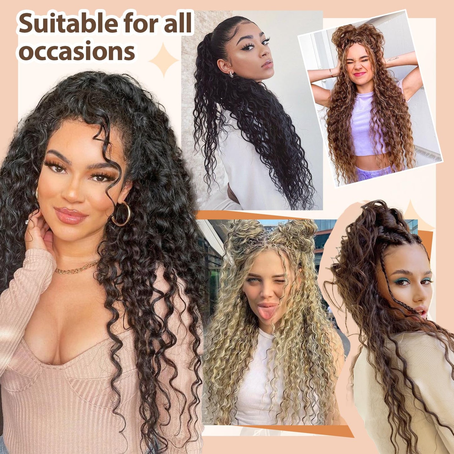 Flufymooz Ponytail Extension, 26 Inch Bohemian Style Drawstring Ponytail Hair Extensions for Women, Long Curly Wavy Pony Tail Natural Synthetic Hairpiece for Women (Deep Brown with Dirty Blonde)
