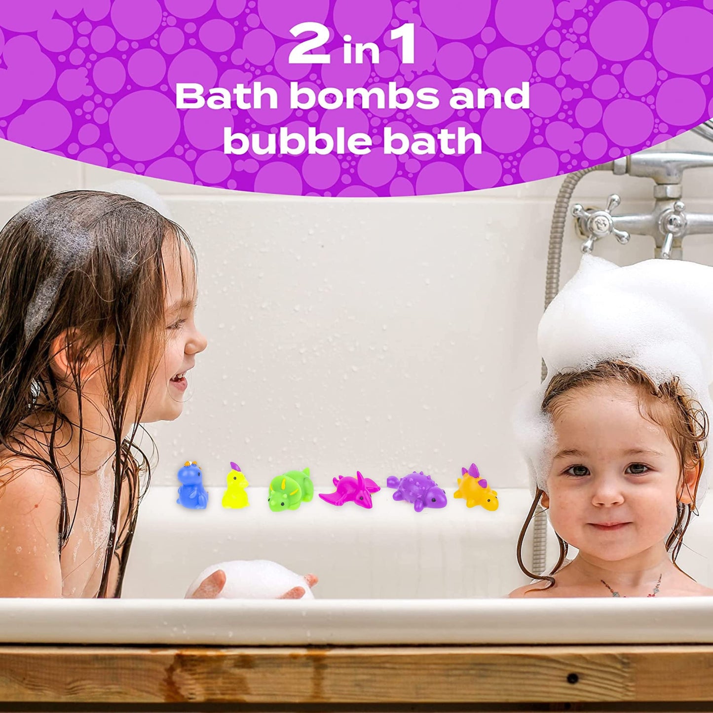Dinosaur Bath Bombs for Kids with Surprise Toy Inside (6 Pack) - Bubble Bubble with Hidden Figures, Gentle and Safe, USA Made, Birthday Gift for Boys, Girls, and Teens by Two Sisters
