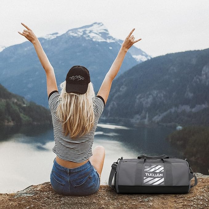 TUGUAN Basketball Gym Bags for Men Women Small Travel Duffle Bag Wet Pocket & Shoes Compartment Overnight Weekender Duffel Bag Sports Gym Tote bag Man 40L, grey