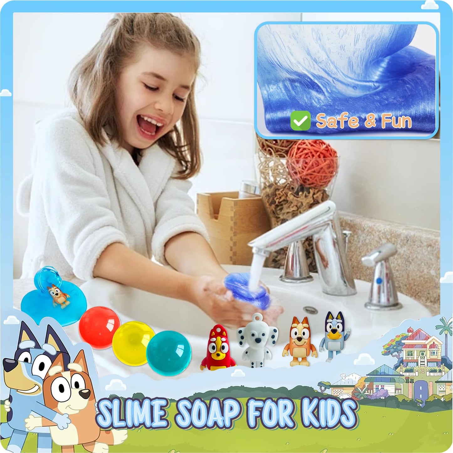 Bath Slime Kids Soap Bath Toy, Blue Heelers Bath Bombs for Kids, Bath Bombs with Surprise Inside, Slime Kit Kids Bath Bombs Rich in Natural Essential Oils for Dry Skin Moisturize, Gifts Card for Kids