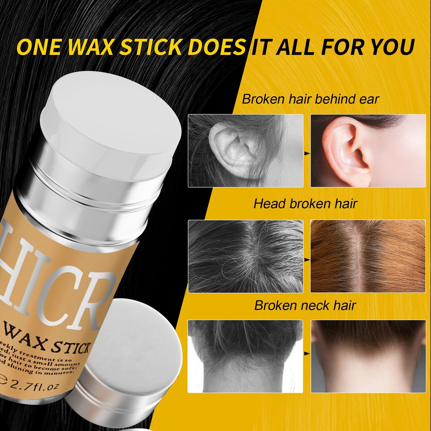 Hicream Hair Wax Stick, 2.7 Oz Slick Stick for Women & Kids, Hair-Styling Accessories Wax Stick for Hair Flyaway Smoothing & Taming Frizz, Hair Care Slick Back Stick Styling Product, Bun Maker