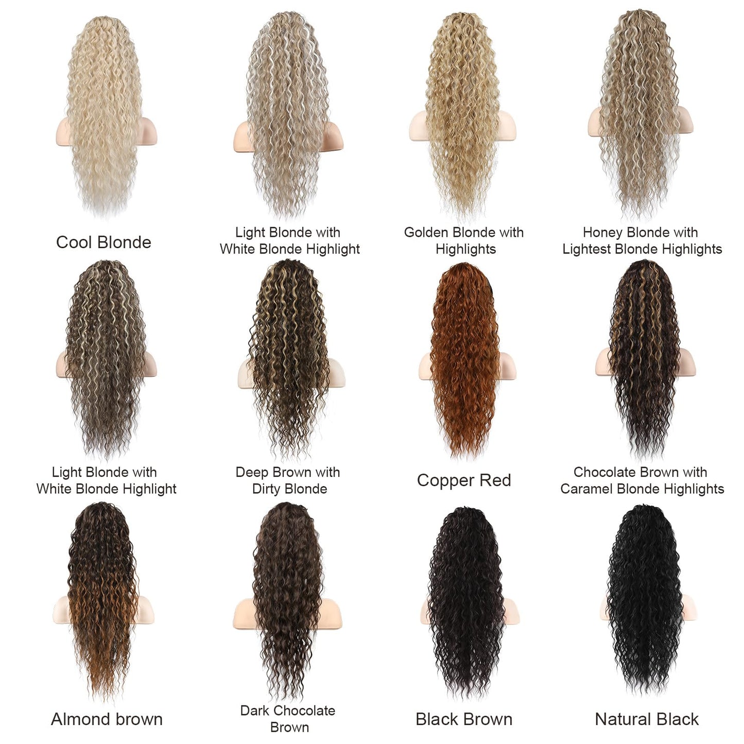 Flufymooz Ponytail Extension, 22 Inch Bohemian Style Drawstring Ponytail Hair Extensions for Women, Long Curly Wavy Pony Tail Natural Synthetic Hairpiece for Women (22 Inch Natural Black)
