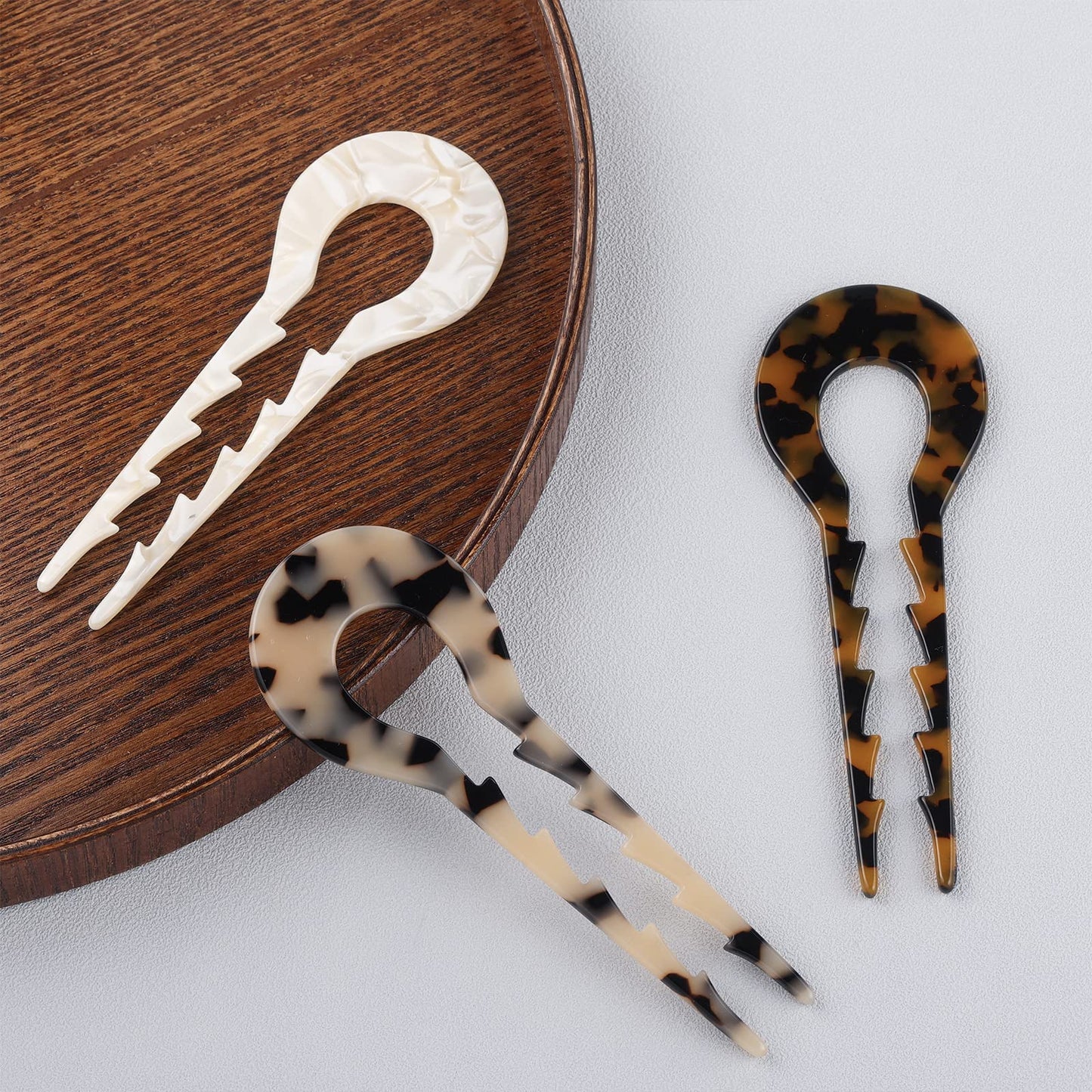 FRDTLUTHW 5.3Inch U Shaped Acetate 2 Prong Bun French Pin, Hair Fork for Women(pack of 3)