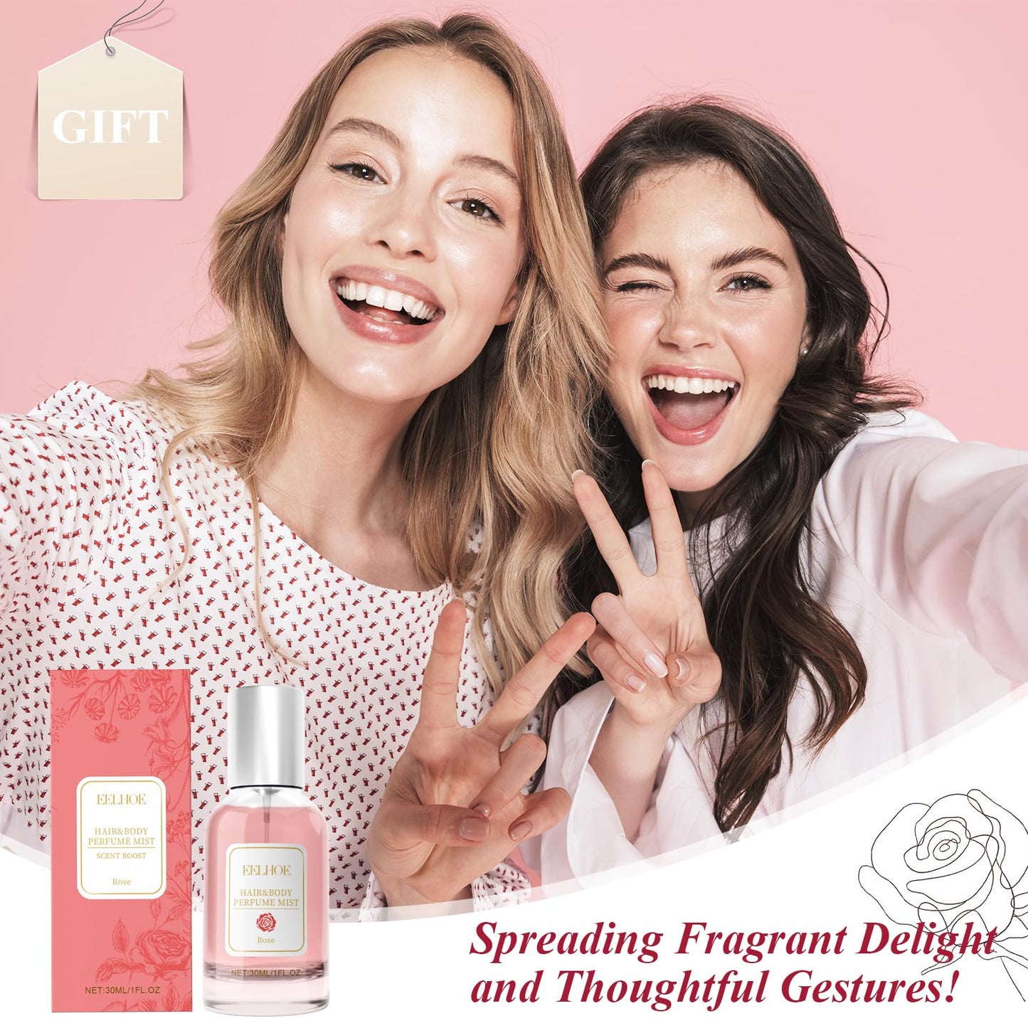Hair Perfume for Women, Long Lasting Fragrance that Refreshes Hair, Pheromones Perfumes, Hair and Body Fragrance, Rose Fine and Smooth Fragrance Mist, Nourishing and Hydrating Hair Shine Spray