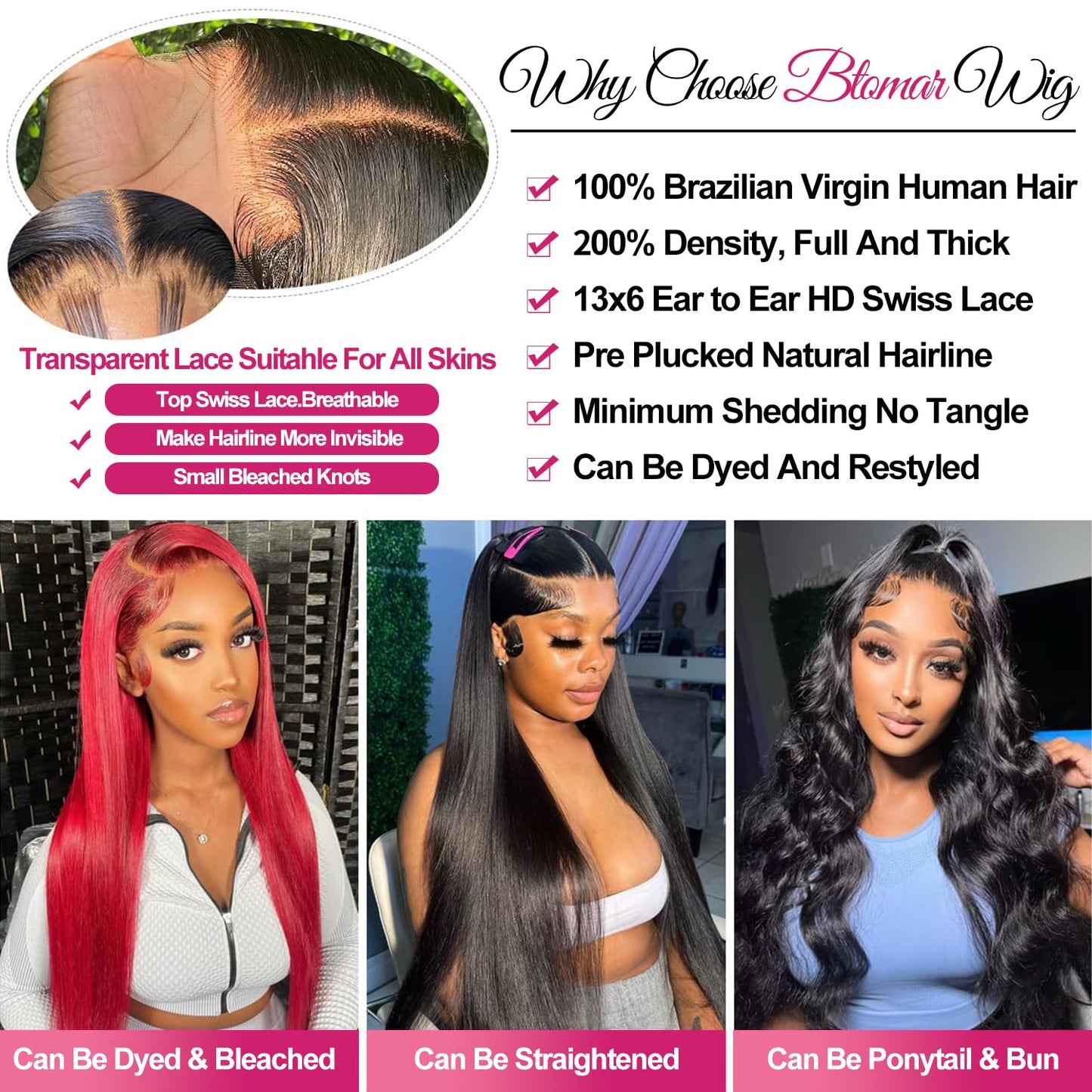 30 Inch 13x6 Lace Front Wigs Human Hair 200 Density Straight HD Lace Front Wigs Pre Plucked Straight Glueless Human Hair 13x6 HD Frontal Human Hair Wigs for Women