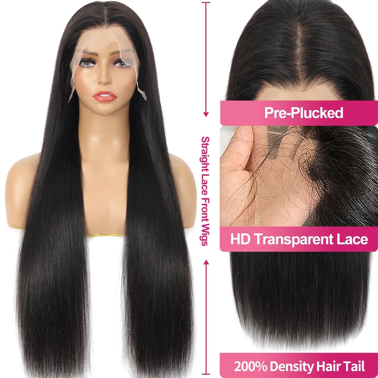 30 Inch 13x6 Lace Front Wigs Human Hair 200 Density Straight HD Lace Front Wigs Pre Plucked Straight Glueless Human Hair 13x6 HD Frontal Human Hair Wigs for Women