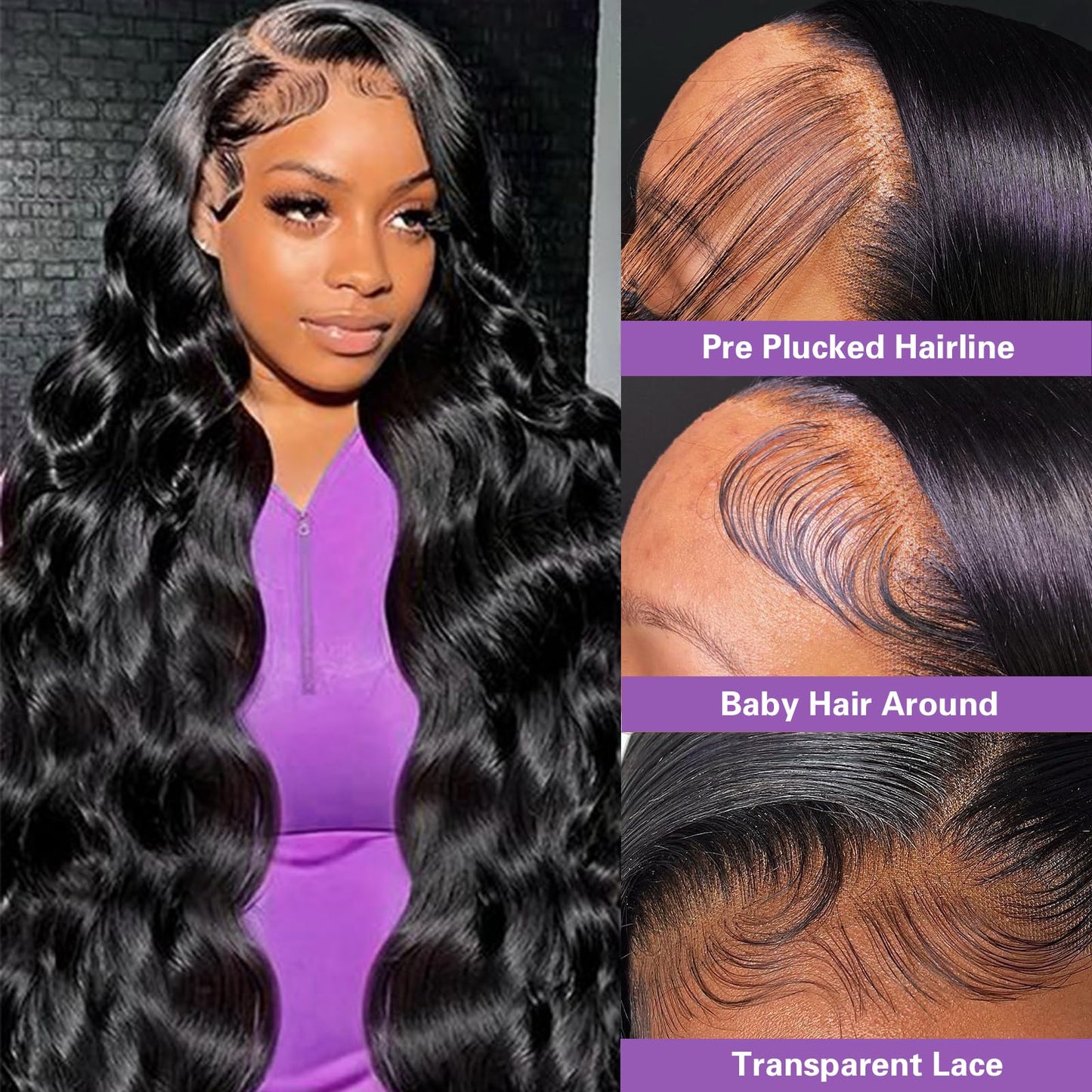 32 Inch Body Wave Lace Front Wigs Human Hair Pre Plucked 13x6 HD Transparent Lace Frontal Wigs Human Hair 180% Density Brazilian Virgin Human Hair Wig for Women with Baby Hair