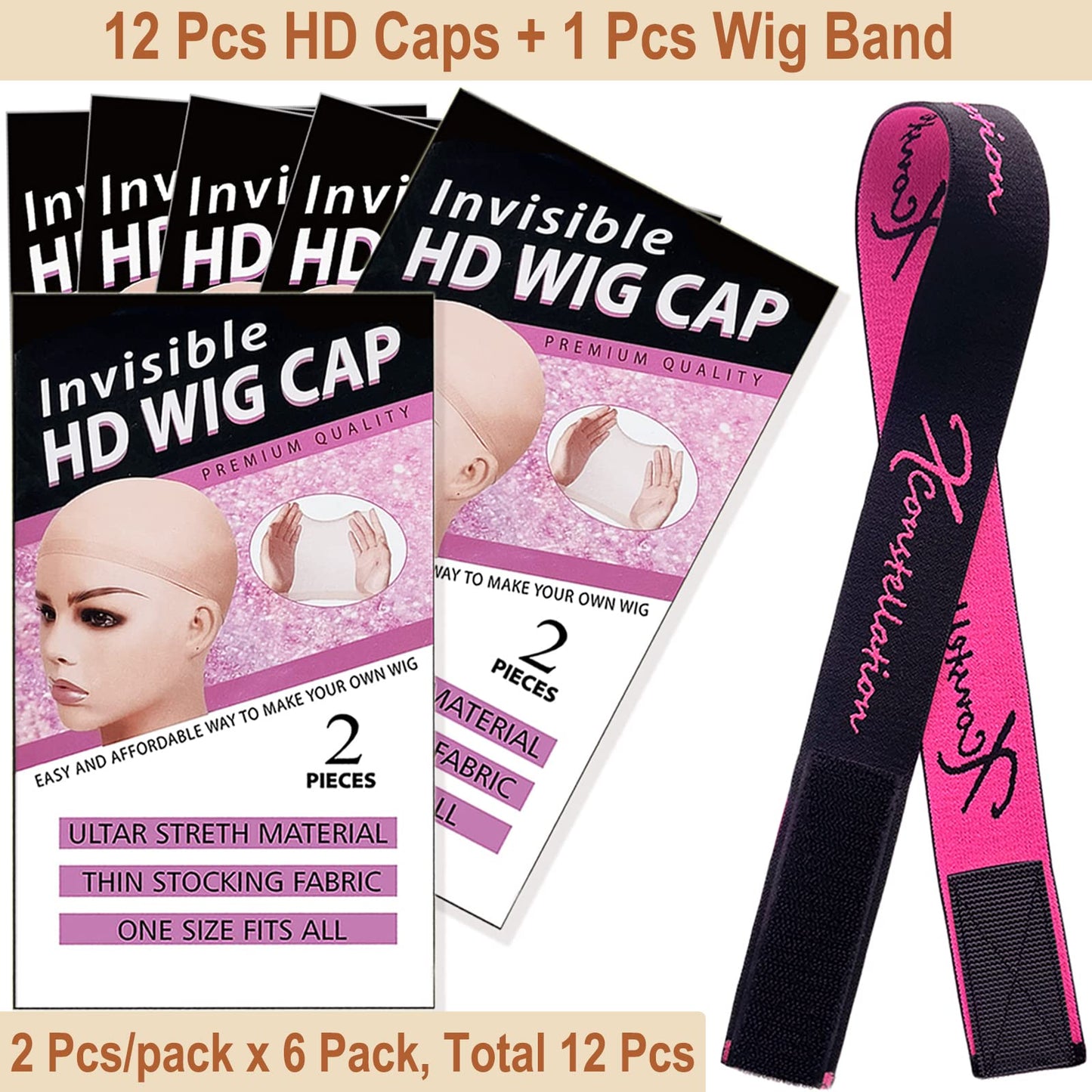 HD Dark Brown Wig Cap 12 Pcs Wig Caps For Women Transparent Wig Cap For Lace Front Wig Invisible Stocking Caps Sheer Wig Cap with Elastic Wig Band Set Wig Accessories（12 HD Wig Caps+1 Wig Band）