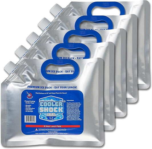 Cooler Shock Reusable Ice Packs for Cooler - Long Lasting Cold Freezer Packs for Coolers and Lunch Boxes - Cooler Ice Packs for Camping Gear, Fishing, Road Trips, Beach Must Haves