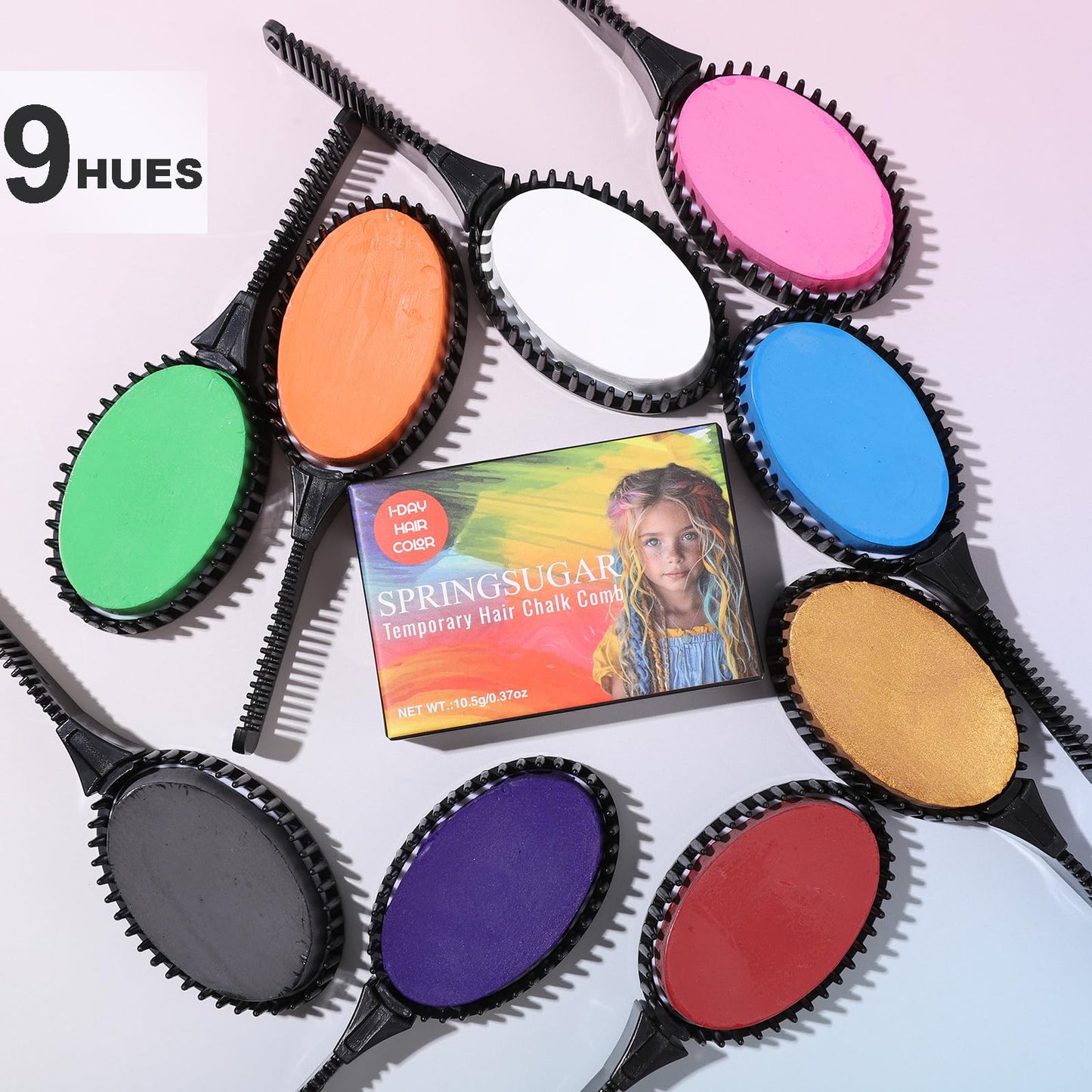 SPRINGSUGAR Pink Temporary Hair Chalk Comb, Washable Hair Color Dye for Girls Kids Adults Birthday Halloween Christmas Cosplay Festivals Hair DIY Party