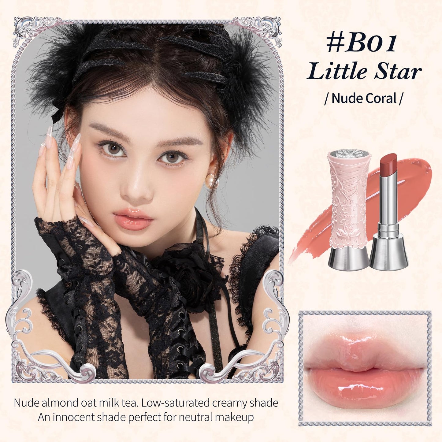 Flower Knows Swan Ballet Shine Solid Lip Gloss Stick-Moisturizing Tinted Lip Balm-Hydrating Lip Gloss in Balm-Long Lasting Lip Makeup for Girls&Women,Vegan & Cruelty-Free(B01 Little Star)