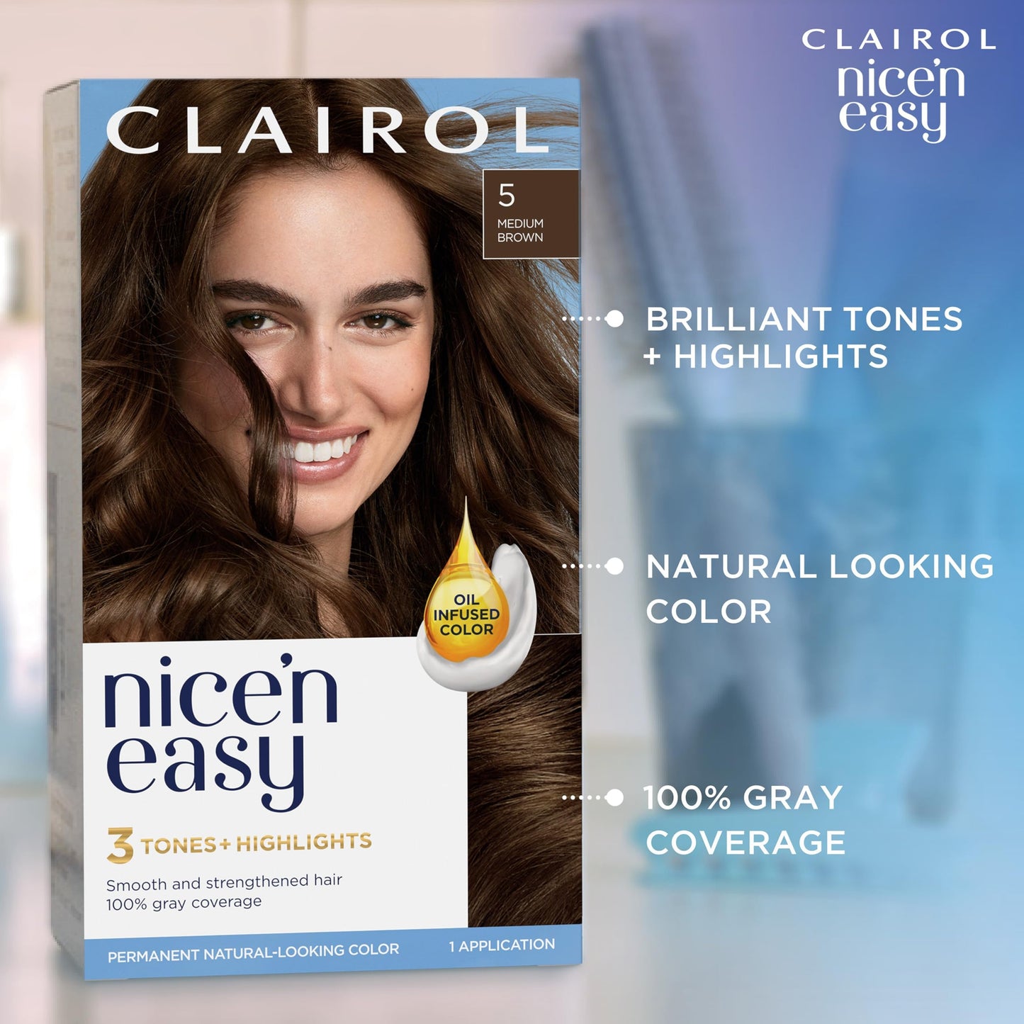 Clairol Nice'n Easy Permanent Hair Dye, 3 Brown Black Hair Color, Pack of 1