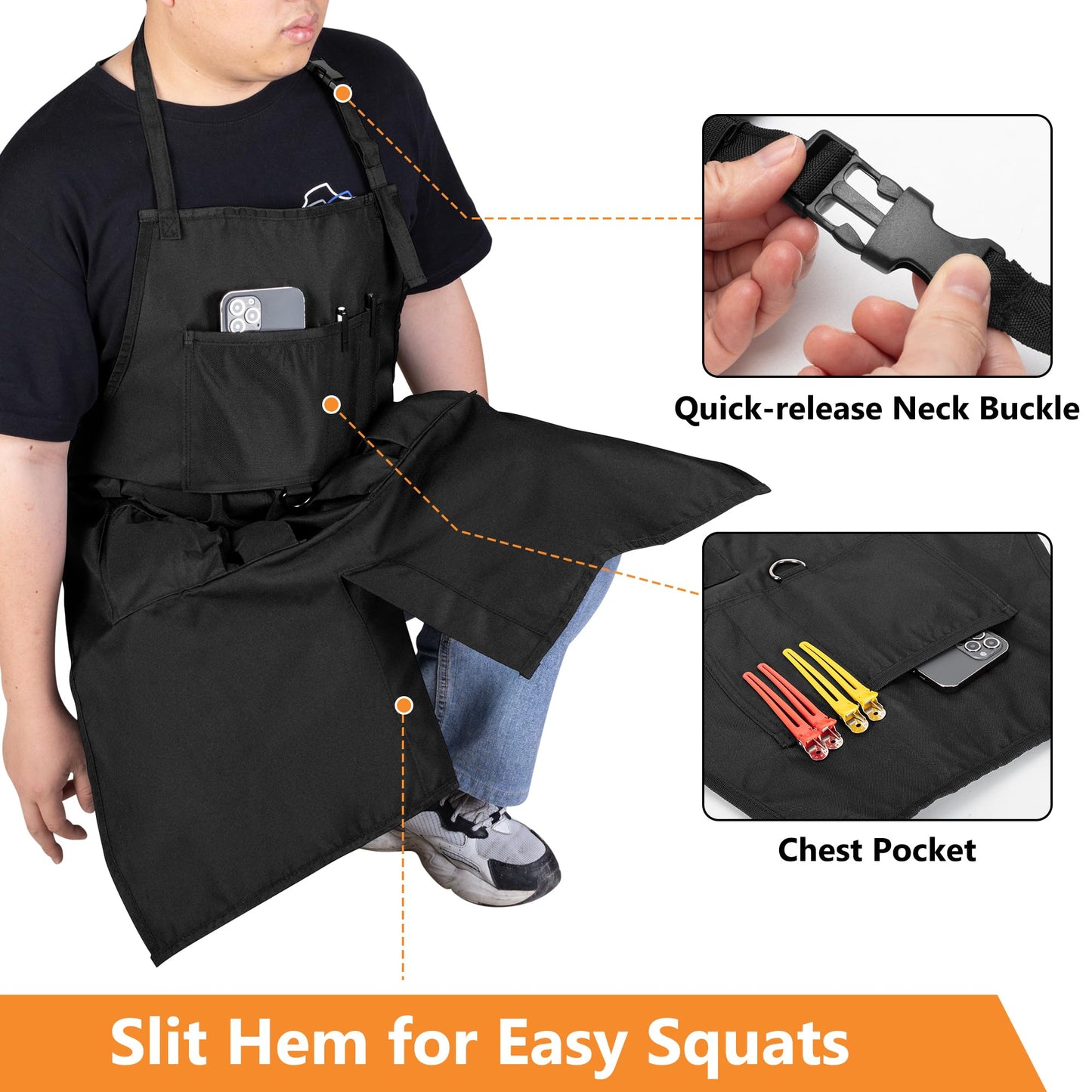 HODRANT Barber Apron for Men & Women, Water-resistant Hair Stylist Apron with Multiple Pockets & Adjustable Neck Strap for Hairdresser, Cosmetology
