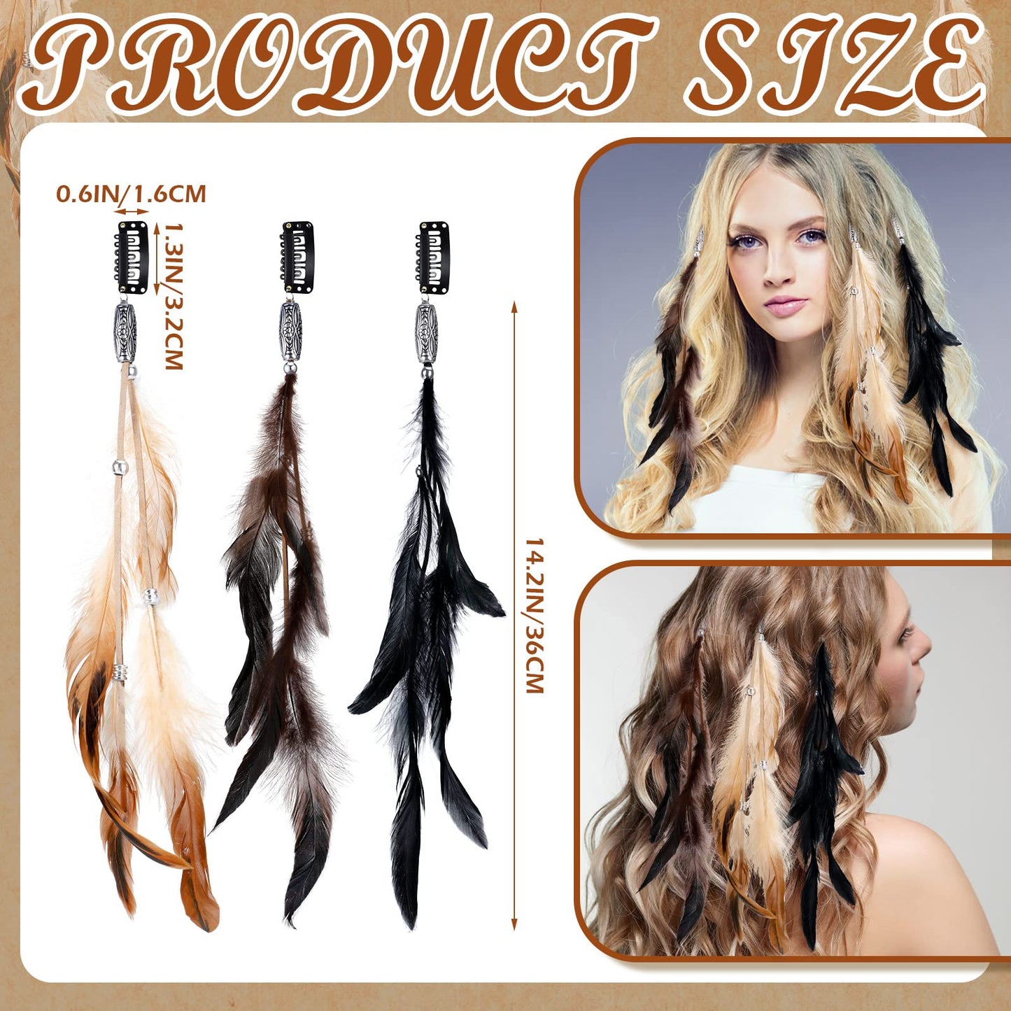 Geyoga 12 Pcs Feather Hair Extensions Colored Clip in Hair Feathers for Women Carnival Cosplay Costume Summer Party Headdress Boho Feather Clip Accessory Gifts(Brown, Black, Dark Coffee)