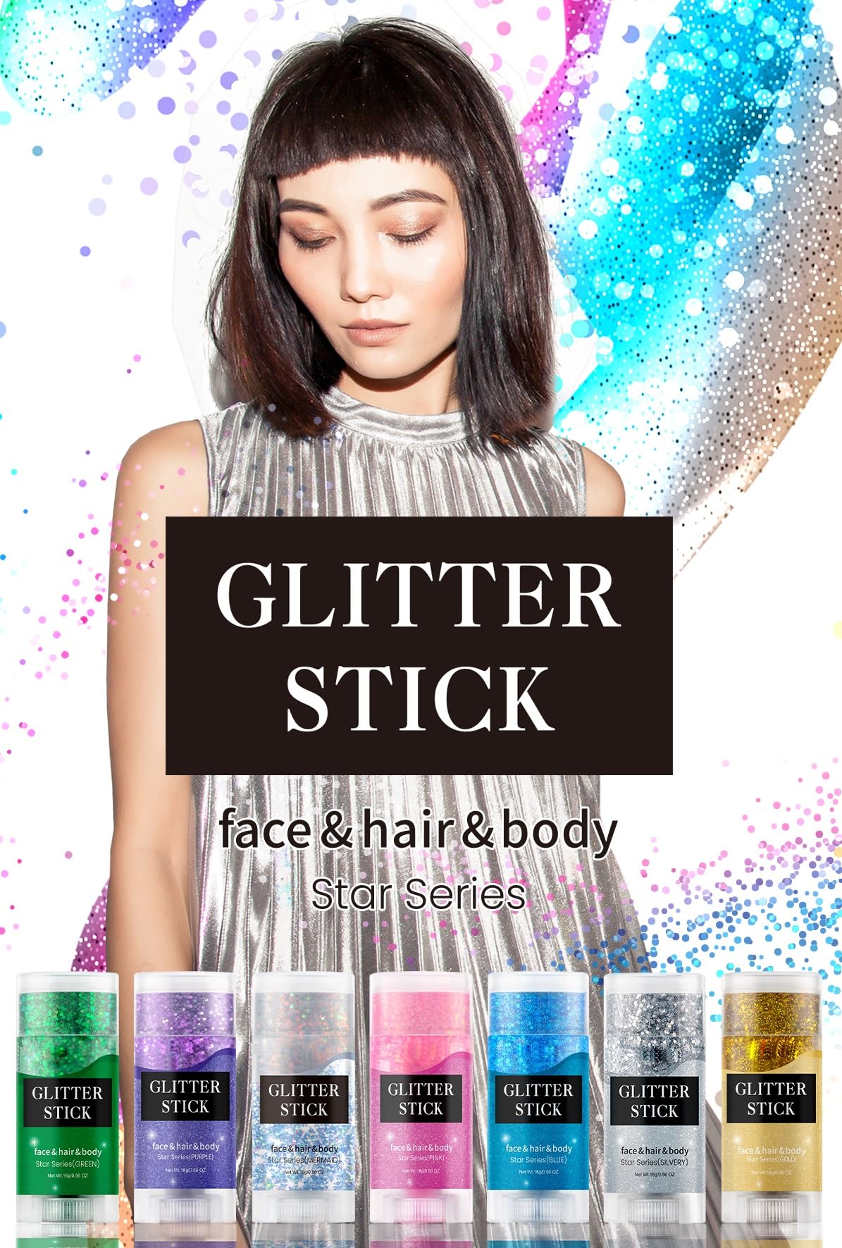 Gold Body Glitter Stick,Holographic Sequins Paint Sparkling Face Glitter for Women Face/Body/Hair/Eyes/Lip Glitter Makeup.