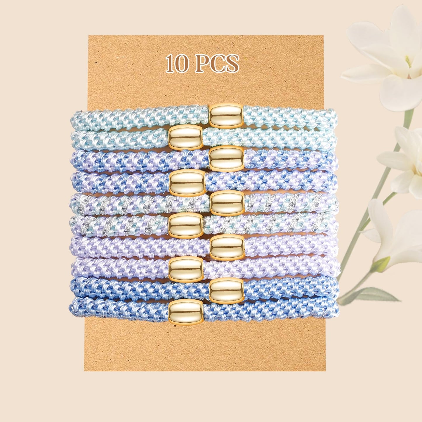 FORENEE Hair Ties No Damage - 10PCS Ponytail Holders - Elastic Hair Ties for Thick Hair - Braided Hair Bands for Women Girls's Hair - Blue Sky