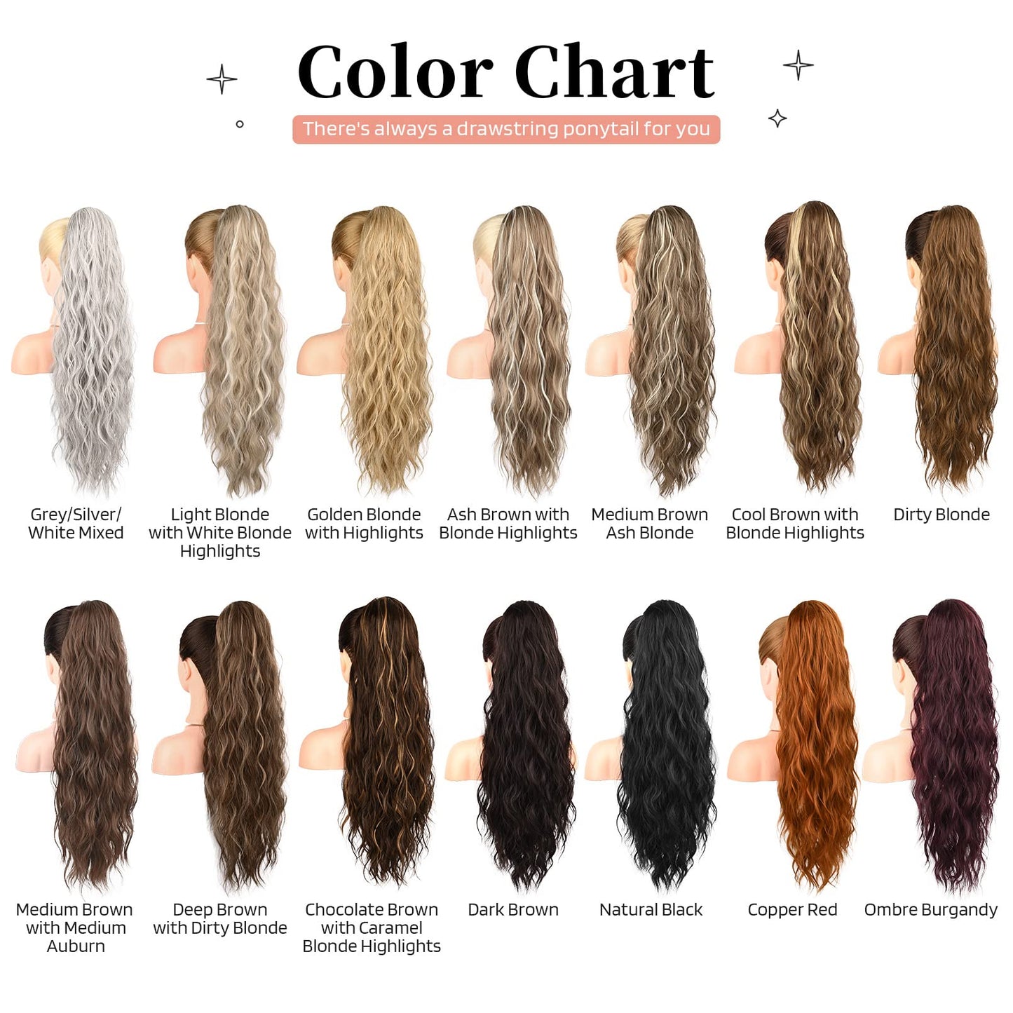 FLUFYMOOZ Ponytail Extension, 26 Inch Drawstring Ponytail Hair Extensions for Women， Long Curly Wavy Ponytail Natural Wavy Synthetic Hairpiece for Women (26" Ash Brown with Blonde Highlights)