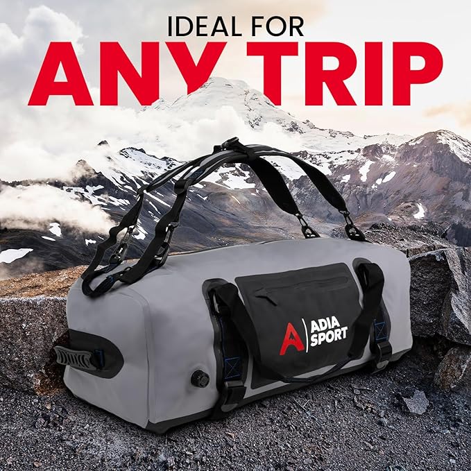 XL Waterproof Duffle Travel Bag for Vacation, Boating - Bag is Heavy Duty and fits 60L (Black & Grey)
