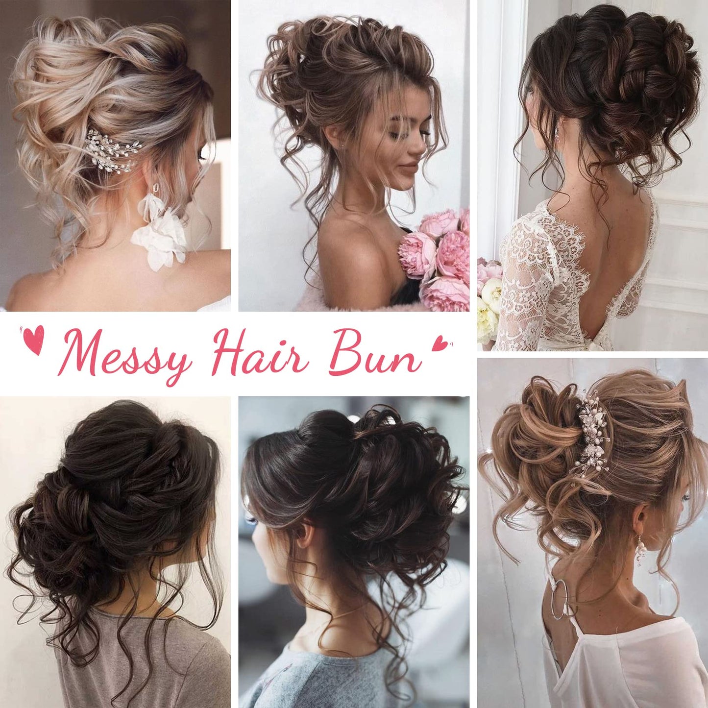 HOOJIH 2PCS Messy Bun Hair Piece, Tousled Updo with Tendrils Hair Bun Extensions Wavy Curly Hair Wrap Ponytail Hairpieces Hair Scrunchies for Women HB010 Dasiy - White Blonde