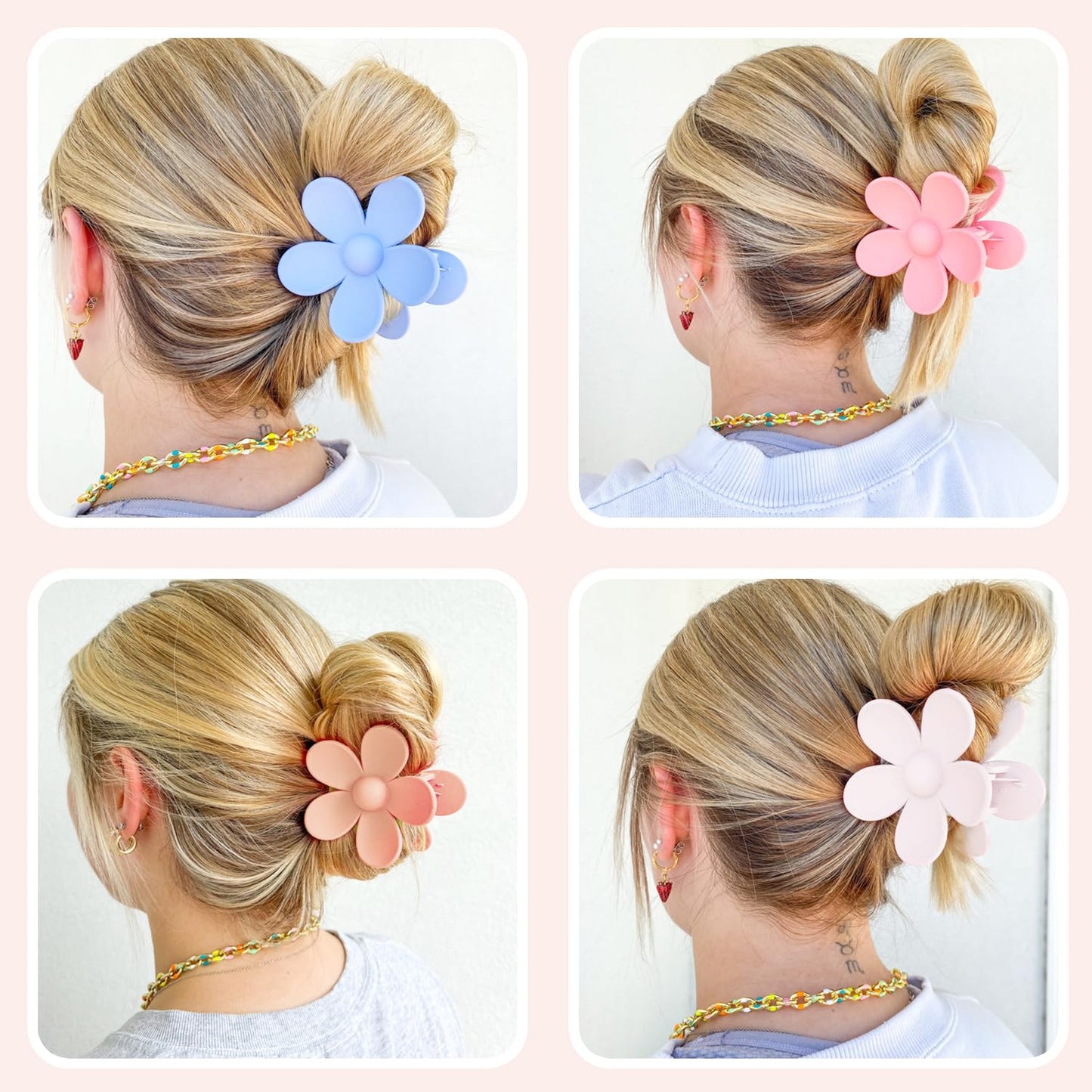 Flower Hair Clips 8PCS, Large Claw Clips for Women Girls Thick Thin Hair, Strong Hold Nonslip Big Dasiy Jaw Clamps Matte Hair Accessories 8 Colors