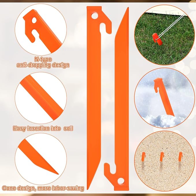 Deekin Plastic Tent Stakes 9 Inch Heavy Duty Tent Pegs Spike Hook Stakes Light Safe Tent Stakes Canopy Stakes for Summer Beach Garden Decorations Camping Outdoor Lawn Tarp