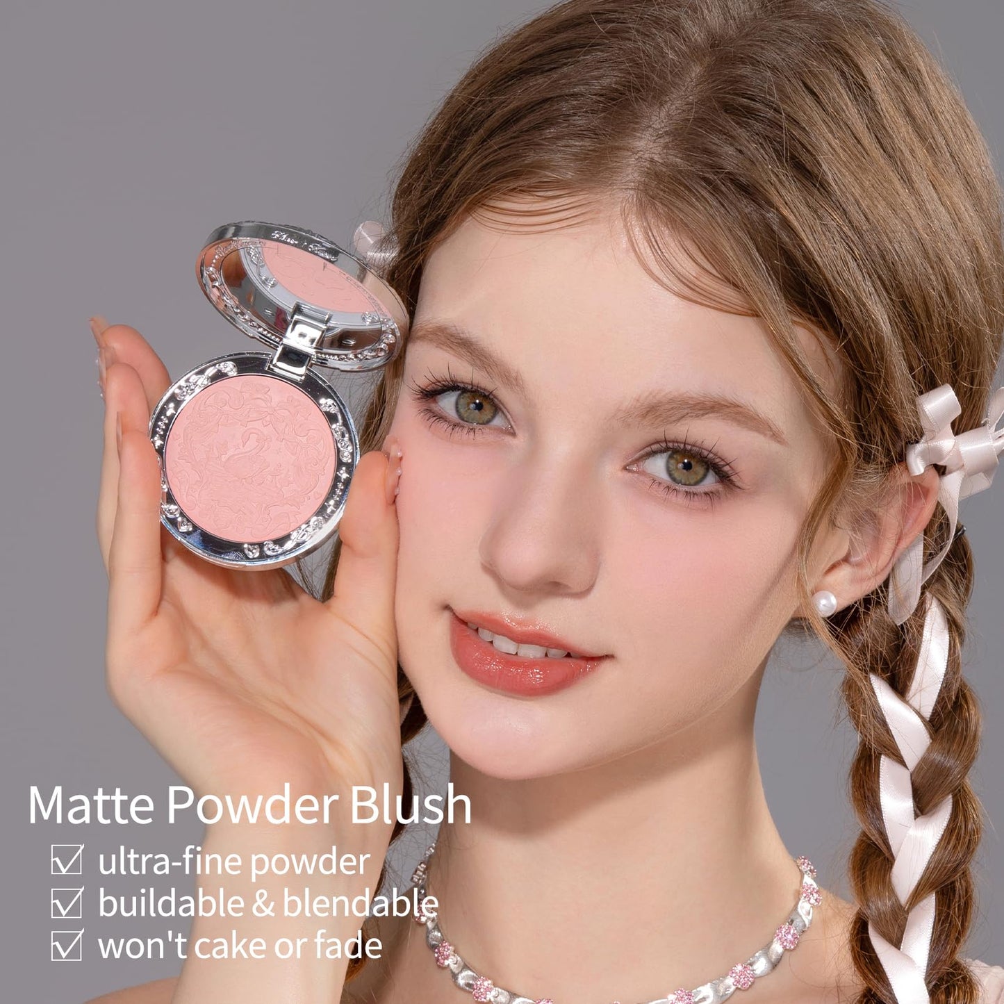 Flower Knows Swan Ballet Embossed Blush,Matte Finish,Buildable & Blendable Makeup Blush for Cheeks,Soft & Long-lasting for Girls & Women(02 Romanticism,5g)