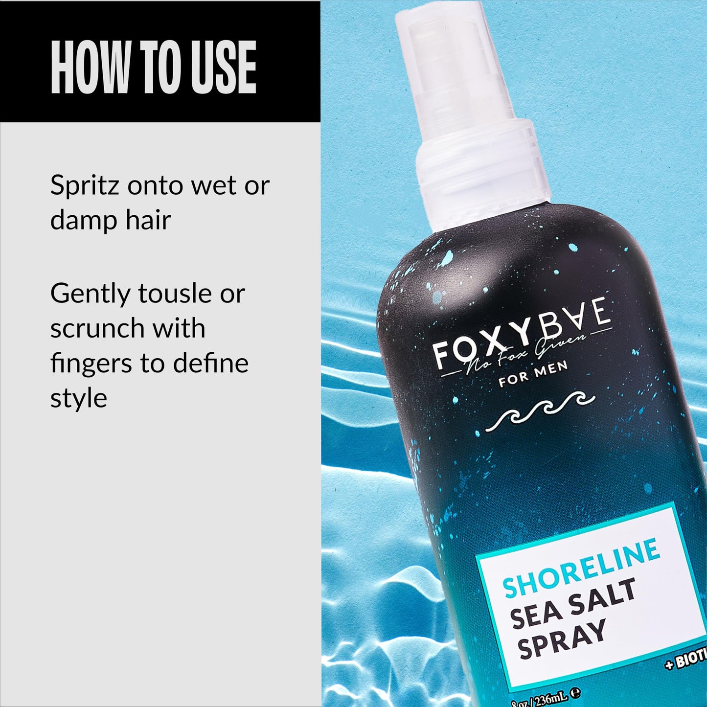 FoxyBae Sea Salt Spray for Men - Texture Spray for Hair - Surf Spray to Add Volume for Tousled Hair - Texturizing Spray for Waves - Sea Salt Spray for Hair - with Biotin - 8 fl oz