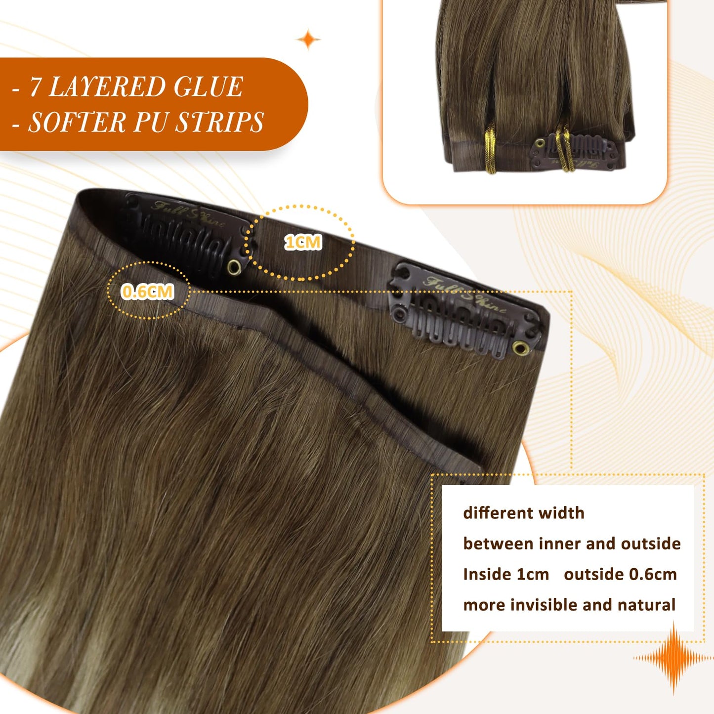 Full Shine Short Hair Extensions Clip ins Brown Balayage Seamless Clip in Hair Extensions with Pu Weft Chestnut Brown Ombre Platinum Blonde Clip in Extensions for Women 12 Inch 8 Pcs 95 Grams