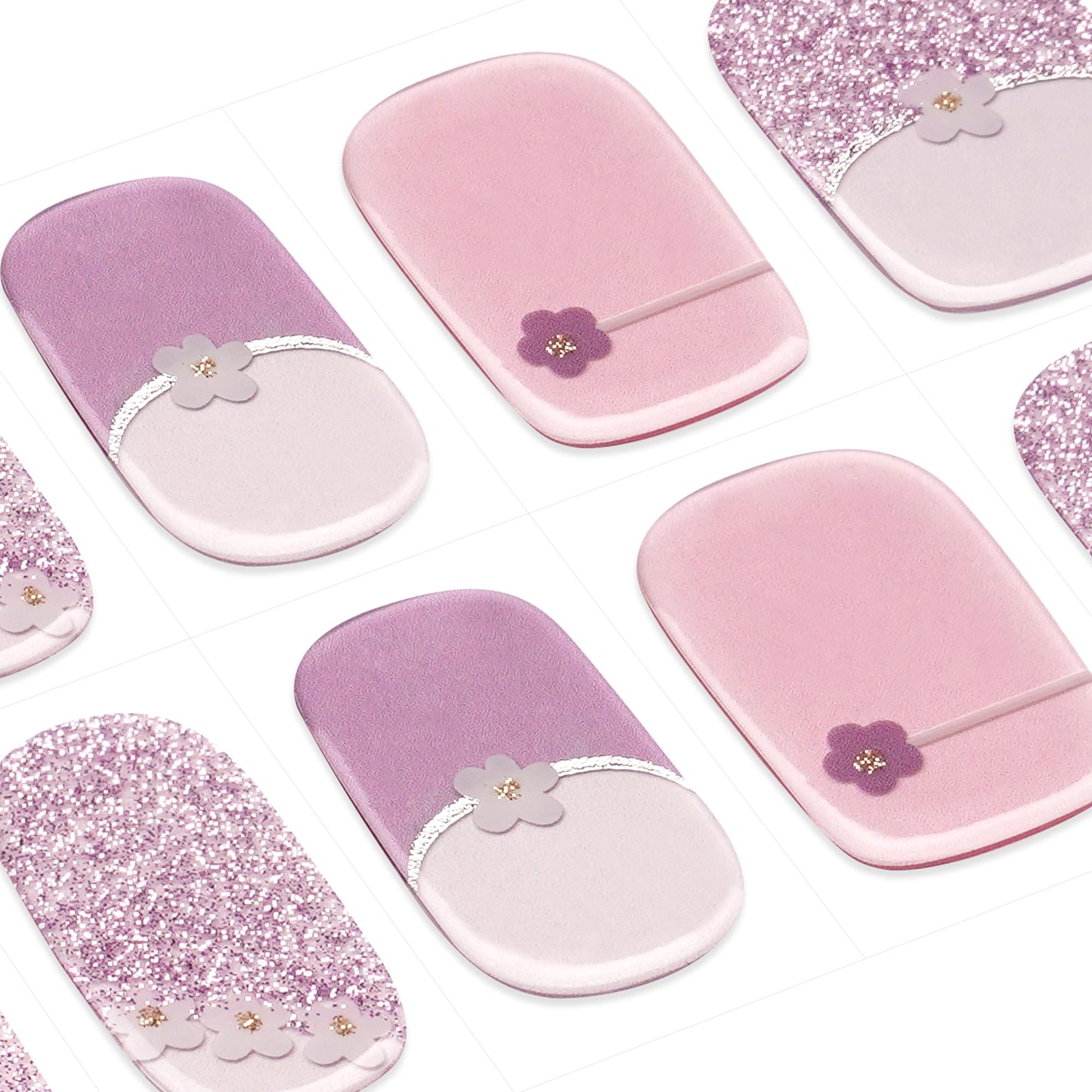 DANNI & TONI Semi Cured Gel Nail Strips Purple (Spring Whisper) French Tip Flowers Gel Nail Wraps UV Nails 28 Stickers