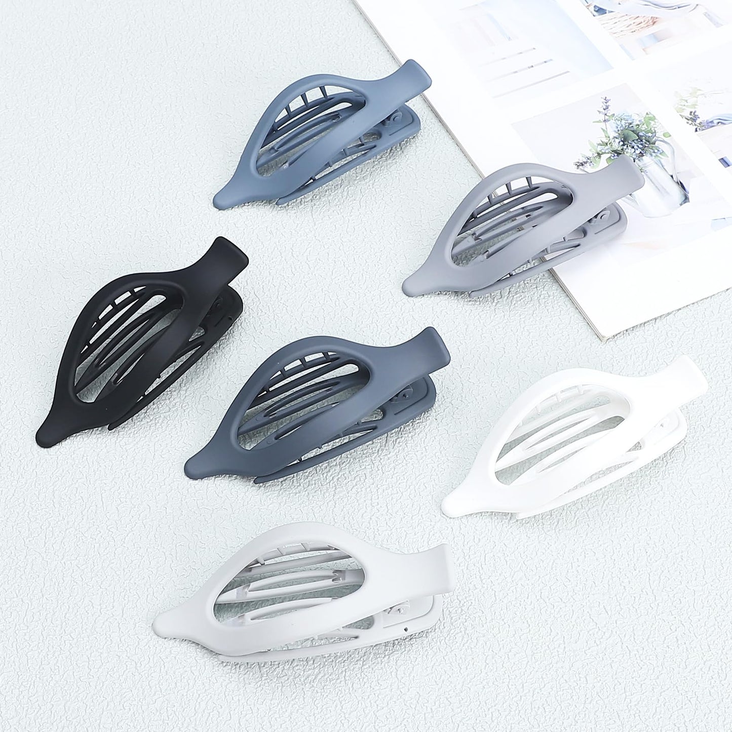 CHANDAT Flat Hair Clip 6 pcs Lay Down Claw Clips Hair Accessories for Women -Grey