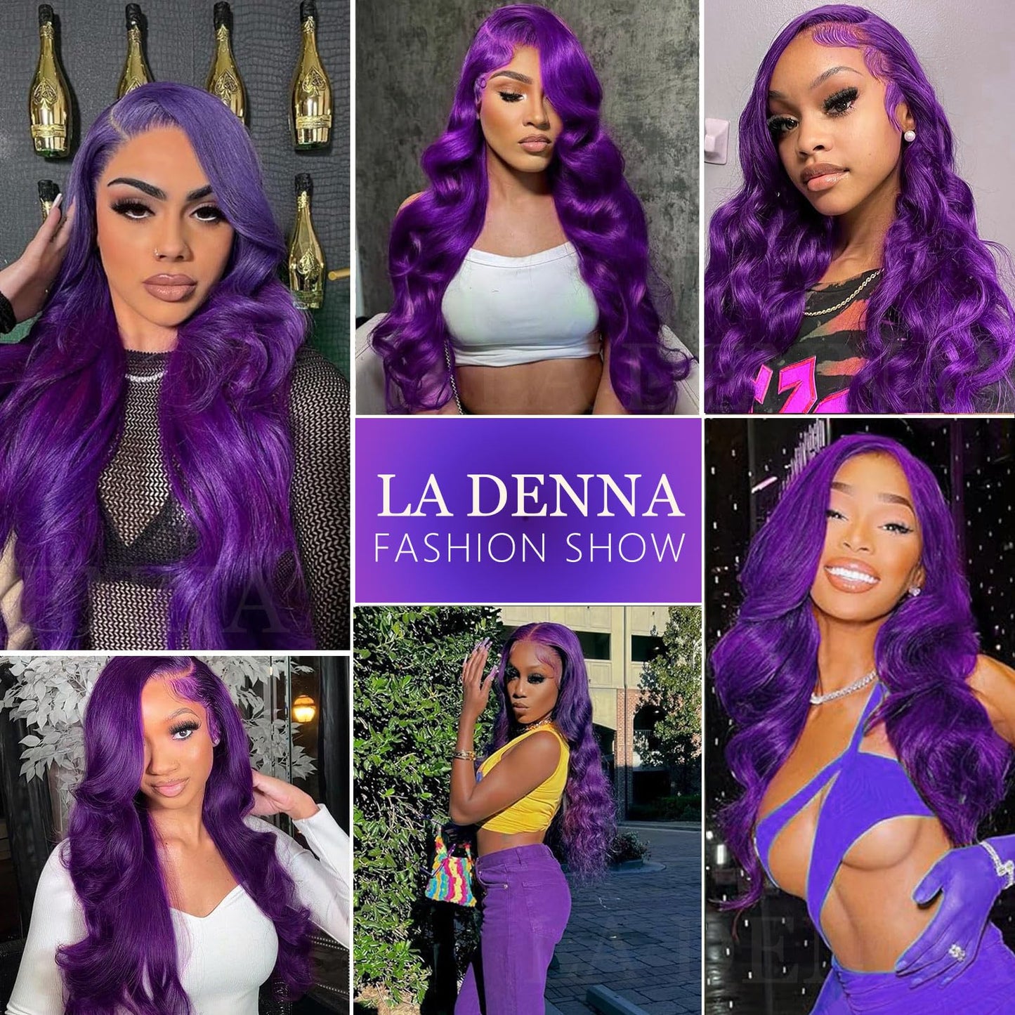 Glueless Purple Lace Front Wigs Human Hair for Women 5x5 Purple Body Wave Frontal Wigs 200% Density Pre Plucked HD Transparent Lace Closure Colored Human Hair Wig 18 Inch