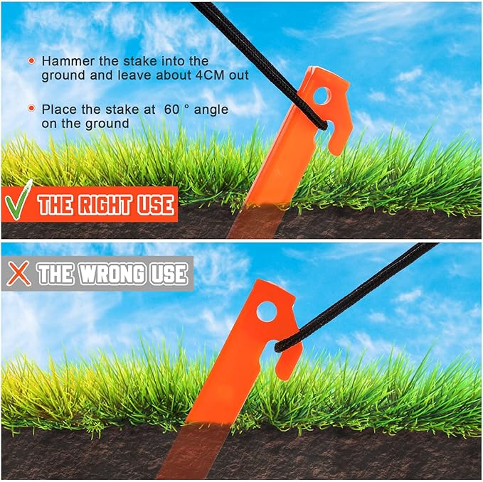 Deekin Plastic Tent Stakes 9 Inch Heavy Duty Tent Pegs Spike Hook Stakes Light Safe Tent Stakes Canopy Stakes for Summer Beach Garden Decorations Camping Outdoor Lawn Tarp