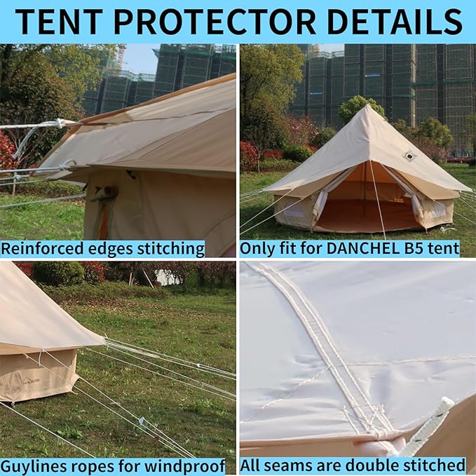 DANCHEL OUTDOOR 4 Season Waterproof Rain Fly Tarp for Yurt Tent, Portable Glamping Tent Cover Protector Awning Canopy for B5 Bell Tent Stove Jack Camping Accessories Beige(9.8/13/16.4/20ft)