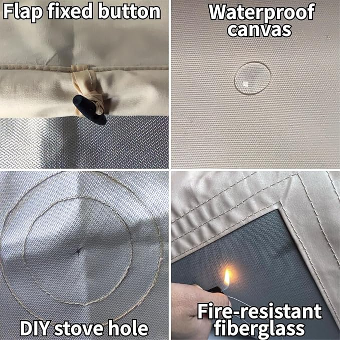 DANCHEL OUTDOOR Stove Jack Kit for Tent with Rain Flap Cover for Dia. 4''/5.85'', Fire Resistant Wood Stove Hole for Canvas Tent Hot Tent Chimney, Side Wall A/C 4 Season