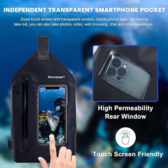 WILD HEART Waterproof Chest Sling Bag Pouch Fashion Diving Swimming Pool Beach Underwater Pouch Case Fully Waterproof Sea Fishing Diving Large Capacity Lightweight Bag